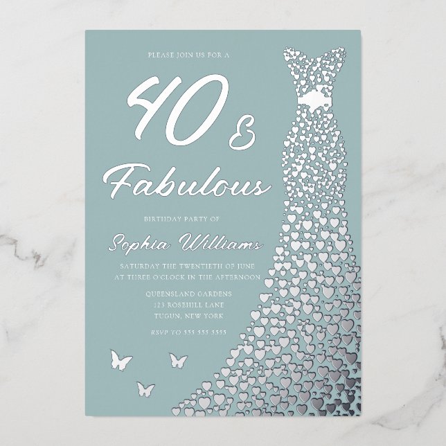 Invitation En Aluminium Robe à huile d'argent 40 et fabuleux 40e anniversa (Recto)