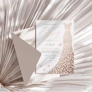 Invitation En Aluminium Robe cœur en or rose 80e fête d'anniversaire réell