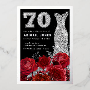 Invitation En Aluminium Robe de diamants de roses rouges 70e anniversaire 