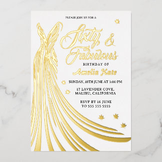 Invitation En Aluminium Robe de Luxe en Feuille d'Or 60e Anniversaire Réel
