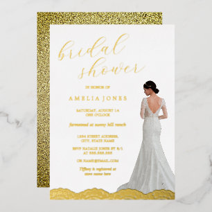Invitation En Aluminium Robe de mariée en dentelle dorée Shower de mariage