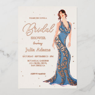 Invitation En Aluminium Robe de mariée moderne en or rose pour la douche d