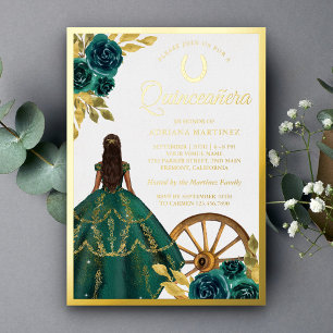 Invitation En Aluminium Robe de Quinceanera Charro Florale Vert Émeraude D