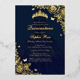 Invitation En Aluminium Robe de Quinceanera Rose Or Navy