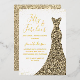 Invitation En Aluminium Robe d'or 50 & Fabuleux Anniversaire Foil