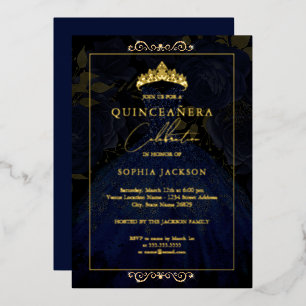 Invitation En Aluminium Robe élégante de Quinceanera en or et marine