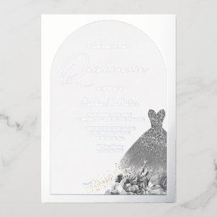 Invitation En Aluminium Robe enchantée Floral Quinceanera Argent