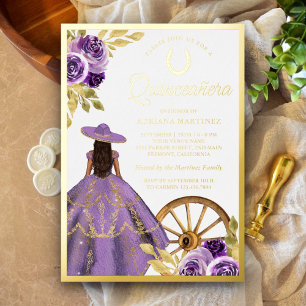 Invitation En Aluminium Robe Fleurie Lilas Poussiéreuse Charro Quinceanera