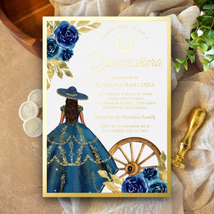 Invitation En Aluminium Robe Florale Bleue Charro Occidental Quinceanera O