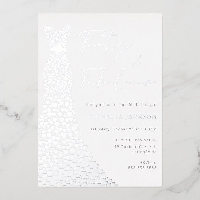 Invitation En Aluminium Robe Forty & Fab 40e anniversaire Real Silver (Recto)