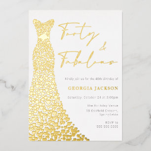 Invitation En Aluminium Robe Forty & Fab 40e Anniversaire Véritable Or