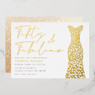 Invitation En Aluminium Robe Gold Foil Cinquante et fab 50e fête d'anniver
