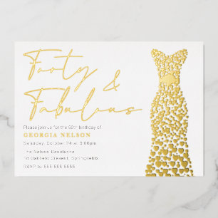 Invitation En Aluminium Robe Gold Foil Forty & Fab 40e fête d'anniversaire