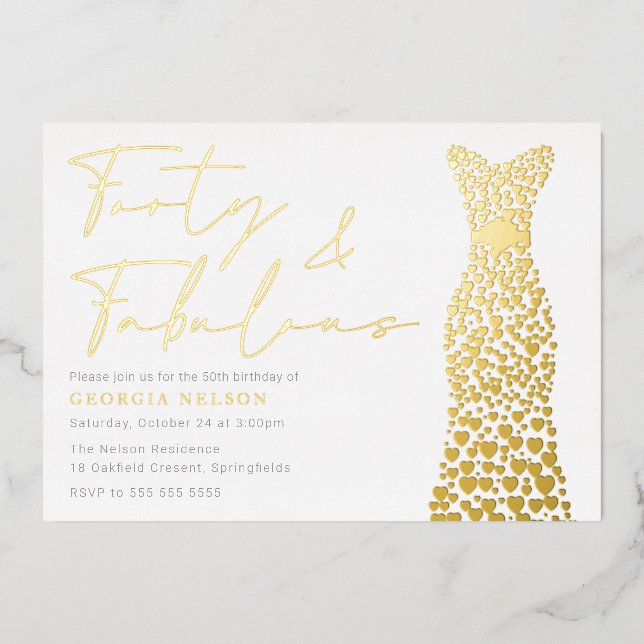 Invitation En Aluminium Robe Gold Foil Forty & Fab 40e fête d'anniversaire (Recto)