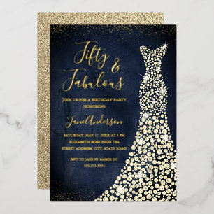 Invitation En Aluminium Robe Gold Navy 50 & Fabuleux anniversaire