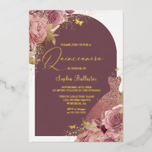 Invitation En Aluminium Robe Magique & Arche Enchantée Quinceanera Or