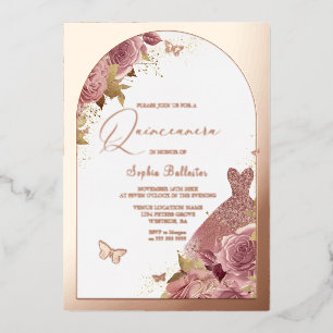 Invitation En Aluminium Robe magique Enchantée Quinceanera Rose Gold