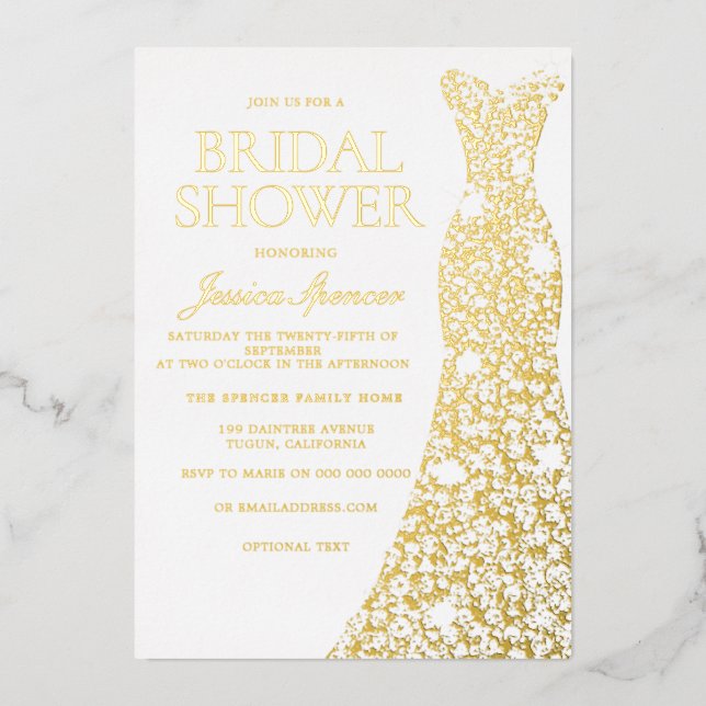 Invitation En Aluminium Robe Mariage Gold Foil (Recto)