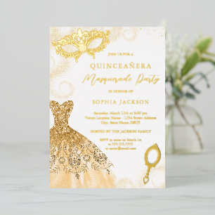 Invitation En Aluminium Robe Masquerade Or Quinceanera