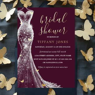 Invitation En Aluminium Robe papillon bordeaux doré pour douche de mariée 