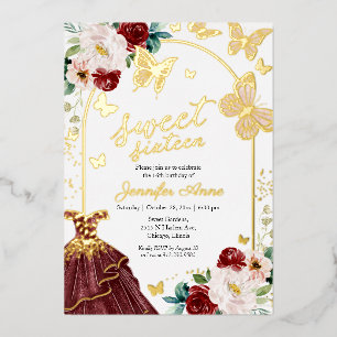 Invitation En Aluminium Robe papillon Sweet Sixteen Bourgogne Marsala