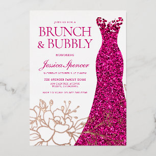 Invitation En Aluminium Robe rose Brunch & Fête des mariées  Rose Or