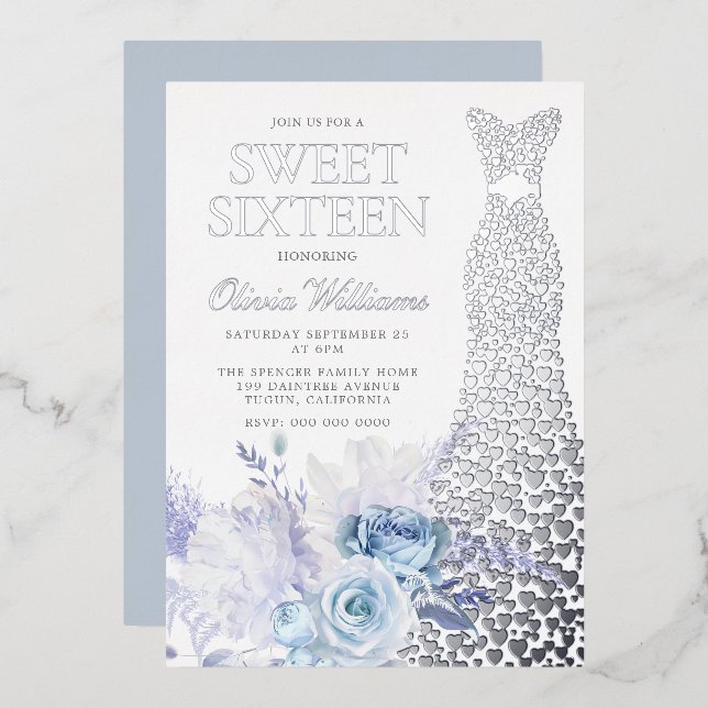 Invitation En Aluminium Robe Rose  d'argent Robe douce 16 Partie (Recto/Verso)