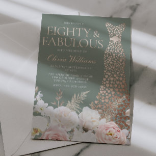 Invitation En Aluminium Robe rose doré floral pour 80e anniversaire
