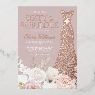 Invitation En Aluminium Robe rose gold et rose ravissante 60e anniversaire