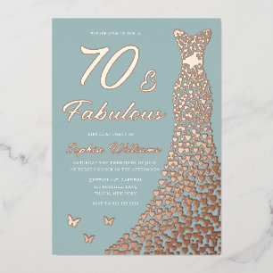 Invitation En Aluminium Robe rose Gold Foil 70 et fabuleux 70e anniversair