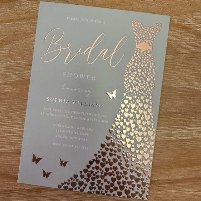Invitation En Aluminium Robe rose Gold Foil Fête des mariées magnifique (Créateur téléchargé)