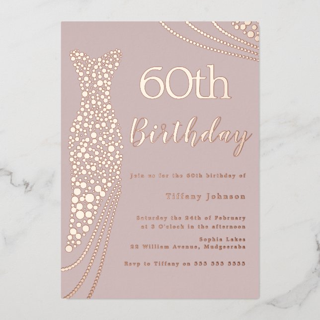 Invitation En Aluminium Robe rose Gold Foil rose élégant 60e anniversaire (Recto)
