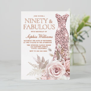 Invitation En Aluminium Robe rose Gold, Robe rose pâle 90e anniversaire