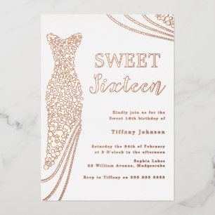Invitation En Aluminium Robe rose or élégant à huile douce 16 Anniversaire