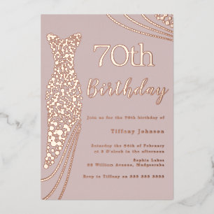 Invitation En Aluminium Robe rose or rose élégant 70e anniversaire