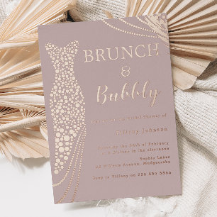 Invitation En Aluminium Robe rose or rose Fête des mariées Brunch & Bubbly
