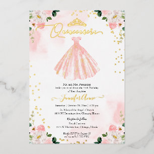 Invitation En Aluminium Robe rose Quinceanera 