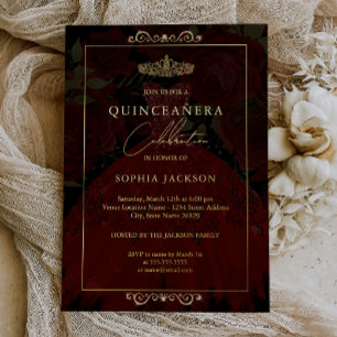 Invitation En Aluminium Robe Rose Rouge Or Quinceanera