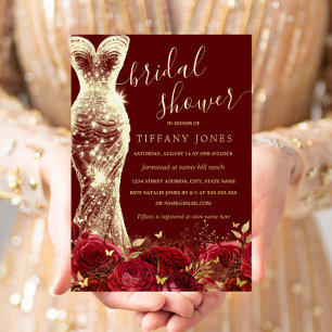 Invitation En Aluminium Robe scintillante rouge or floral rose douche de m