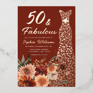 Invitation En Aluminium Robe Terracotta Bohème Or Rose 50e Anniversaire