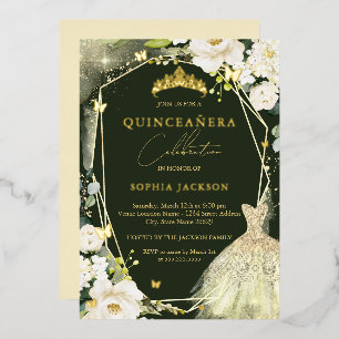 Invitation En Aluminium Robe Tiara Vert or quinceanera