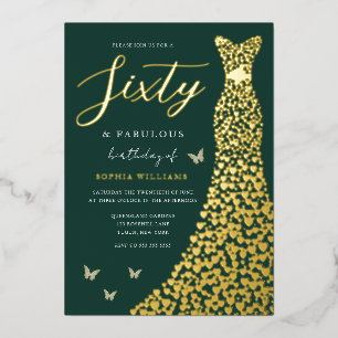 Invitation En Aluminium Robe verte émeraude à feuilles d'or pour une fête 