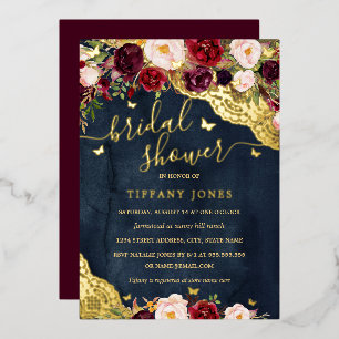 Invitation En Aluminium Robes de mariée en dentelle bordeaux marine et or 