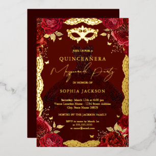 Invitation En Aluminium Robes de Quinceanera Rose Rouge pour Soirée Mascar