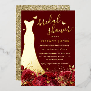 Invitation En Aluminium Robes rouge or floral rose douche de mariage