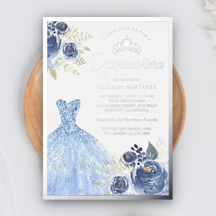 Invitation En Aluminium Robes scintillantes roses pastel bleu Quinceanera