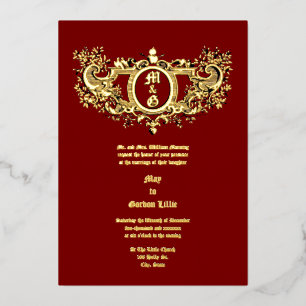 Invitation En Aluminium Rococo Baroque Cartouche Flaming Coeurs & Oiseaux