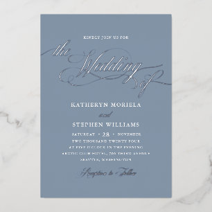 Invitation En Aluminium Roman Classic Script Calligraphie Mariage Argent