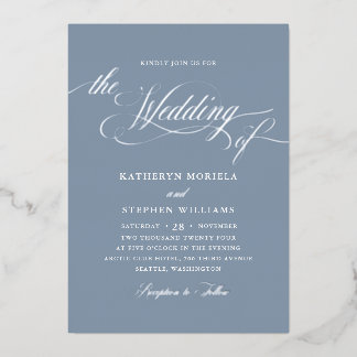 Invitation En Aluminium Roman Classic Script Calligraphie Mariage Argent