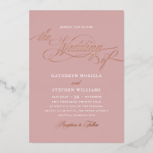Invitation En Aluminium Roman Classic Script Calligraphie Mariage Rose Or